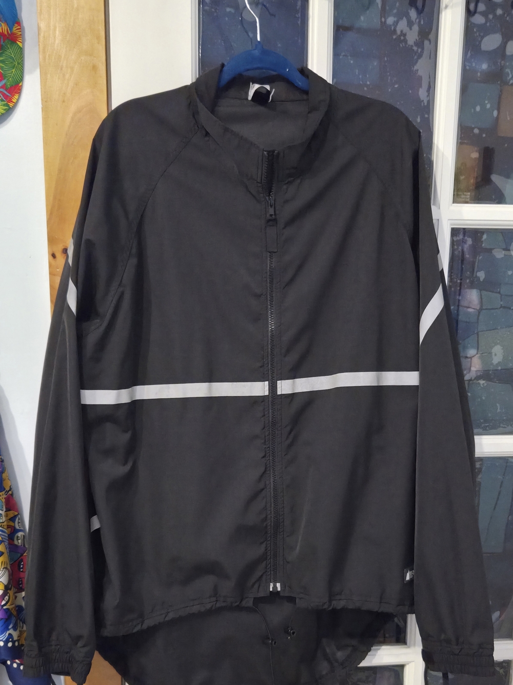 Men's Black Windbreaker Running Jacket with Reflective Band